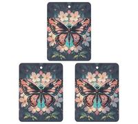Lot de 3 désodorisants carrés à suspendre pour voiture, maison, bureau, motif fleurs, papillons et libellules