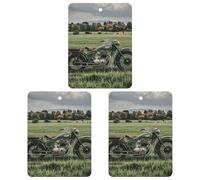 Lot de 3 désodorisants carrés à suspendre pour voiture, maison, bureau - Motif Motorcycles on Green Grass