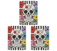 Lot de 3 désodorisants carrés à suspendre pour voiture, maison, bureau, motif squelette et fleur noir