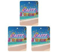 Lot de 3 désodorisants carrés à suspendre pour voiture, maison, bureau, style gris avec inscription « Happy Birthday on The Beach »