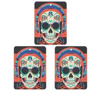 Lot de 3 désodorisants carrés à suspendre pour voiture, maison, bureau - Style punk rock - Motif tête de mort - Gris
