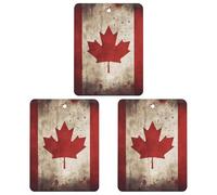 Lot de 3 désodorisants carrés à suspendre pour voiture, maison, bureau - Style rétro - Motif drapeau du Canada - Blanc