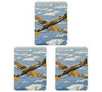 Lot de 3 désodorisants carrés pour voiture, avion de la Seconde Guerre mondiale, comprimés d'aromathérapie à suspendre pour homme et femme
