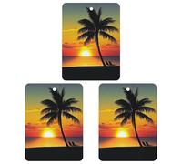 Lot de 3 désodorisants carrés pour voiture, coucher de soleil, palmier, aromathérapie, pour homme et femme