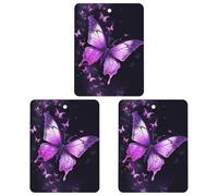 Lot de 3 désodorisants carrés pour voiture Motif papillon Violet