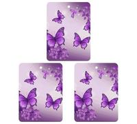 Lot de 3 désodorisants carrés pour voiture - Motif papillons violets - Pour homme et femme