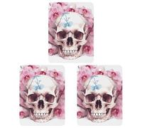 Lot de 3 désodorisants carrés pour voiture, motif tête de mort humaine, fleurs roses, à suspendre, pour homme et femme