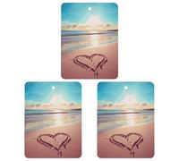 Lot de 3 désodorisants carrés pour voiture - Pour homme et femme - Motif plage d'amour