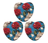Lot de 3 désodorisants de voiture à motif de rose rouge et trois loups à suspendre, cartes parfumées durables pour voiture, maison, bureau, style noir