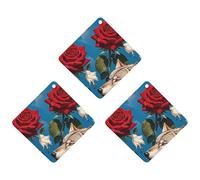 Lot de 3 désodorisants de voiture à motif rose rouge et trois loups, cartes parfumées durables pour voiture, maison, bureau, style blanc