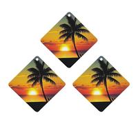 Lot de 3 désodorisants de voiture à suspendre au coucher de soleil et palmier - Cartes parfumées - Parfum thé mignon - Désodorisant de voiture - Parfum de voiture - Pour homme et femme - Avec cordon