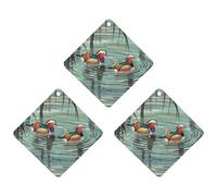 Lot de 3 désodorisants de voiture à suspendre en forme de canards mandarins de style chinois - Cartes parfumées durables pour voiture, maison, bureau - Style gris