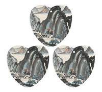 Lot de 3 désodorisants de voiture à suspendre en forme de paysage chinois - Cartes parfumées durables pour voiture, maison, bureau - Style gris