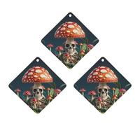 Lot de 3 désodorisants de voiture en forme de champignon mystérieux squelette à suspendre, cartes parfumées longue durée pour voiture, maison, bureau, style noir