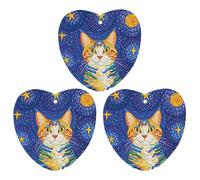 Lot de 3 désodorisants de voiture en forme de chat regardant les étoiles, cartes parfumées durables pour voiture, maison, bureau, style noir