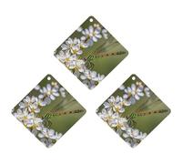 Lot de 3 désodorisants de voiture en forme de libellules sur des fleurs et des branches, cartes parfumées durables pour voiture, maison, bureau, style blanc
