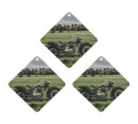 Lot de 3 désodorisants de voiture « Motorcycles on Green Grass » à suspendre - Cartes parfumées durables pour voiture, maison, bureau - Style blanc