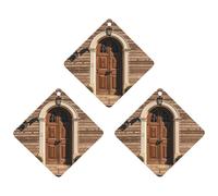 Lot de 3 désodorisants de voiture rétro en forme de porte rurale, cartes parfumées durables pour voiture, maison, bureau, style gris