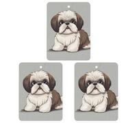 Lot de 3 désodorisants de voiture Shih Tzu en forme de chien - Cartes parfumées à suspendre - Gris mignon - Désodorisant pour voiture - Longue durée - Pour homme et femme - Avec cordon de serrage