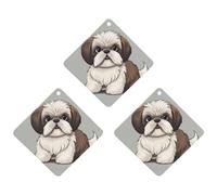 Lot de 3 désodorisants de voiture Shih Tzu en forme de chien - Cartes parfumées à suspendre - Noir - Longue durée - Pour homme et femme - Désodorisant naturel avec cordon de serrage