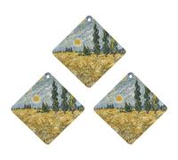 Lot de 3 désodorisants pour voiture, champs de blé et cyprès, losanges à suspendre, cartes parfumées durables pour voiture, maison, bureau, style gris