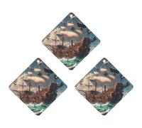Lot de 3 désodorisants pour voiture motif bateau pirate à suspendre - Cartes parfumées - Thé mignon - Désodorisant de voiture - Parfum de voiture - Pour homme et femme - Désodorisant naturel avec