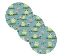 Lot de 3 dessous de plat de 38,1 cm, mignonnes grenouilles et lotus roses, dessous de verre pour comptoirs de cuisine