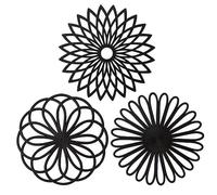 Lot de 3 Dessous de Plat en Silicone Multi-usages en Forme de Fleurs Isolées Souples et Durables Antidérapants, Dessous de Plat, Manique en Silicone, Coussins Chauffants, Noir