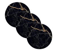 Lot de 3 dessous de plat ronds pour casseroles et poêles chaudes, 38,1 cm, tissage en fil de coton, résistant à la chaleur, pour théière, protection de table, texture marbre noir naturel, haute