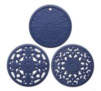 Lot de 3 dessous de verre antidérapants en silicone résistant à la chaleur pour une utilisation sûre sur les tables et comptoirs de cuisine (bleu)