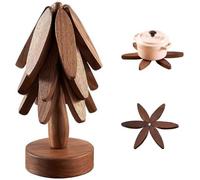 Lot de 3 dessous de verre en bois pour l'art des arbres, dessous de plat pliables en bois de noyer (B-noyer)
