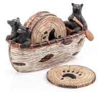 Lot de 3 Dessous de Verre en Forme d'ours Noirs Faits à la Main en canoë avec 6 sous-Verres rustiques de 8,9 cm - Cabane en Bois et décoration d'intérieur
