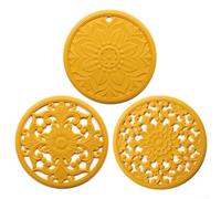 Lot de 3 dessous de verre en silicone antidérapants et résistants à la chaleur pour protéger les plans de travail des ustensiles de cuisine chauds (jaune)