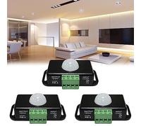 Lot de 3 détecteurs de mouvement LED : DC 12 V 24 V Noir Détecteur de mouvement infrarouge Mini corps Capteur de mouvement PIR Interrupteur automatique sans fil IR Détecteur de mouvement pour bande