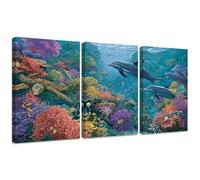 Lot de 3 Diamond Painting Kits, Océan DIY Diamond Painting Adultes Kits, Dauphin Broderie Diamant Complet Carré Point De Croix Artisanat, Décoration Salon Chambre Murale À La Maison, 60x90cm 2S-12
