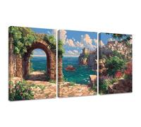 Lot de 3 Diamond Painting Kits, Paysage DIY Diamond Painting Adultes Kits, Bord de la mer Broderie Diamant Complet Carré Point De Croix Artisanat, Décorations Murales pour Salon, 50x70cm 2S-294