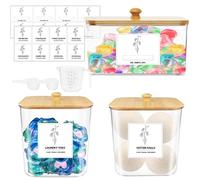 lot de 3 distributeur de lessive,distributeur de lessive avec 16 étiquettes,2 Cuillères et une tasse à mesurer,Boîte à Détergent pour Capsules de Lessive/Boules de Séchage/Pinces à Linge/Lessive