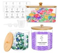 lot de 3 distributeur de lessive,distributeur de lessive avec 16 étiquettes,2 Cuillères et une tasse à mesurer,Boîte à Détergent pour Capsules de Lessive/Boules de Séchage/Pinces à Linge/Lessive