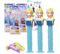 Lot de 3 distributeurs de bonbons La Reine des Neiges PEZ avec 3 distributeurs Pez avec Elsa avec Pez recharges et autocollants | Distributeur de bonbons Disney La Reine des Neiges PEZ et recharges de