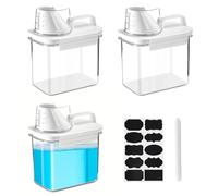 Lot de 3 distributeurs de lessive hermétiques de 1100 ml avec verre doseur et 8 autocollants, 1 marqueur, récipient multifonction pour poudre à laver, détergent, céréales, riz