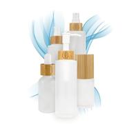 Lot de 3 distributeurs de savon à pompe vides en verre mat 100 ml à remplir avec bouchon en bambou et gravure pour savon liquide, liquide vaisselle, shampoing, cosmétique naturel