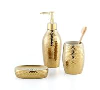 Lot de 3 distributeurs de savon doré, en céramique, porte-savon de salle de bain et gobelet de luxe (point d'eau)