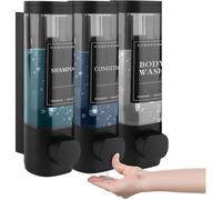 Lot de 3 distributeurs de savon, fixation murale, 300 ml, sans perçage, pour lavabo, salle de bain, gel douche, shampoing, lotion