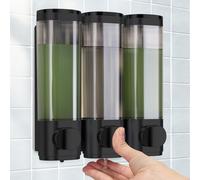 Lot de 3 distributeurs de savon fixation murale sans perçage distribution uniforme anti-fuite convient pour shampooing, gel douche, savon liquide, après-shampoing noir
