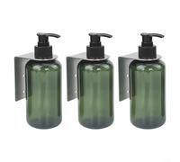 Lot de 3 distributeurs de savon muraux de 300 ml pour économiser de l'espace - Support multifonction pour shampooing, après-shampooing, lotion et gel douche - Plastique vert et argenté - Recharge en