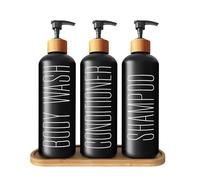 Lot de 3 distributeurs de shampooing, après-shampoing et gel douche en verre pour salle de bain (noir)