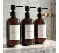 Lot de 3 distributeurs de shampooing et d'après-shampoing élégants de 600 ML - Bouteilles en Pet avec Pompe et étiquettes - Distributeur de Douche Facile à remplir pour Un Nettoyage instantané