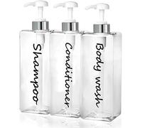 Lot de 3 distributeurs de shampooing et d'après-shampoing rechargeables (transparents, 600 ml) - Bouteilles de shampooing modernes pour savon de douche - Distributeur vide de shampooing,