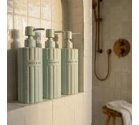 Lot de 3 distributeurs élégants de shampooing et d'après-shampoing - Bouteilles de savon de douche modernes de 538,6 g avec pompe et étiquettes - Distributeurs de gel douche faciles à remplir pour une