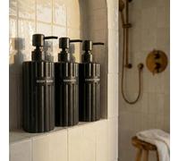 Lot de 3 distributeurs élégants de shampooing et d'après-shampoing - Bouteilles de Savon de Douche Modernes de 600 ML avec Pompe et étiquettes - Distributeurs de Gel Douche faciles à remplir pour Une